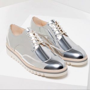 Zara Silver Metallic Oxfords- never been worn!